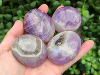 Polished Chevron Amethyst Palm Stones x 12 From Madagascar