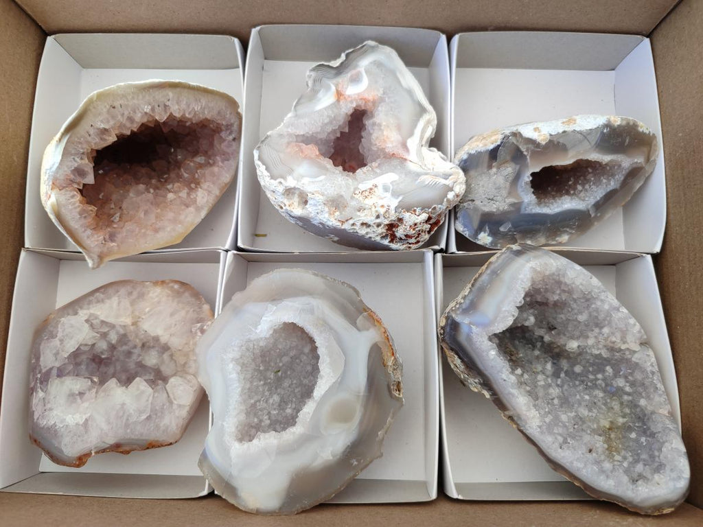 Polished Agates with Crystalline Geodes x 6 From Maintirano, Madagascar