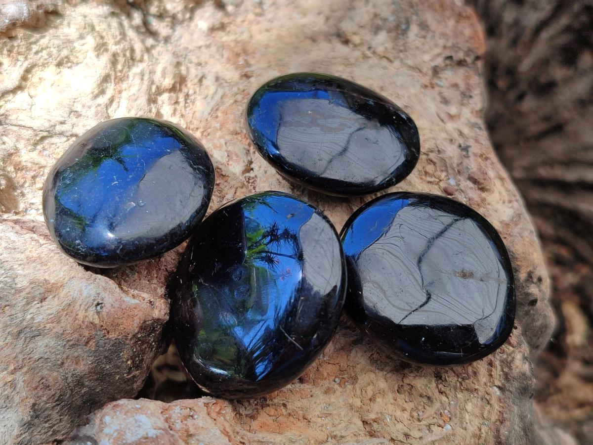 Polished Mini Black Tourmaline Free Forms x 35 From Madagascar