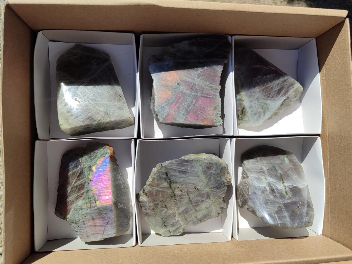 Polished One Side Labradorite Display Pieces x 6 From Madagascar
