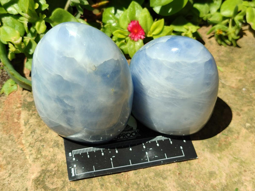 Polished Blue Calcite Standing Free Forms x 4 From Madagascar