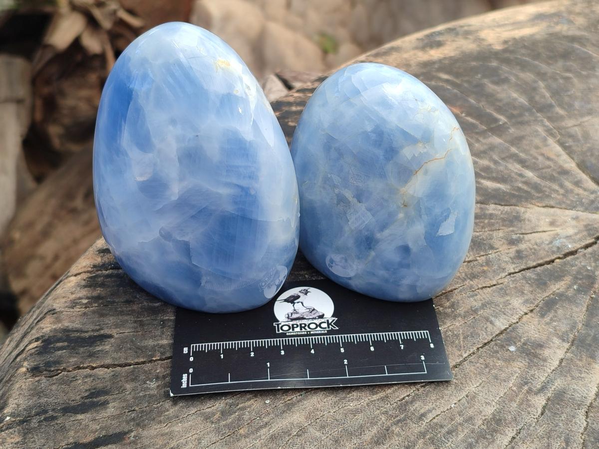 Polished Blue Calcite Standing Free Forms x 4 From Madagascar