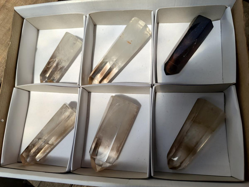 Polished Phantom Smokey Quartz Crystals x 6 From Madagascar