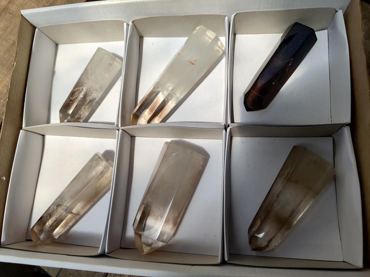 Polished Phantom Smokey Quartz Crystals x 6 From Madagascar
