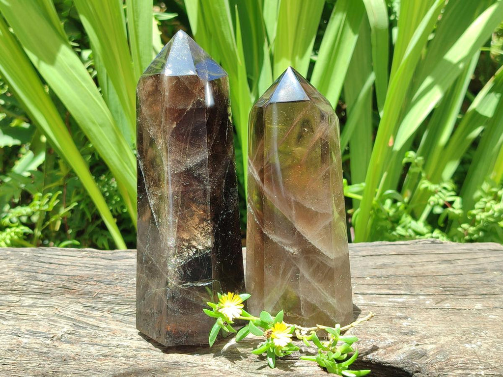 Polished Wispy Smokey Quartz Crystals x 2 From Madagascar