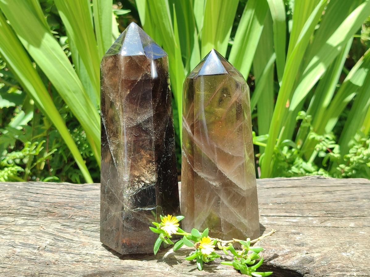 Polished Wispy Smokey Quartz Crystals x 2 From Madagascar