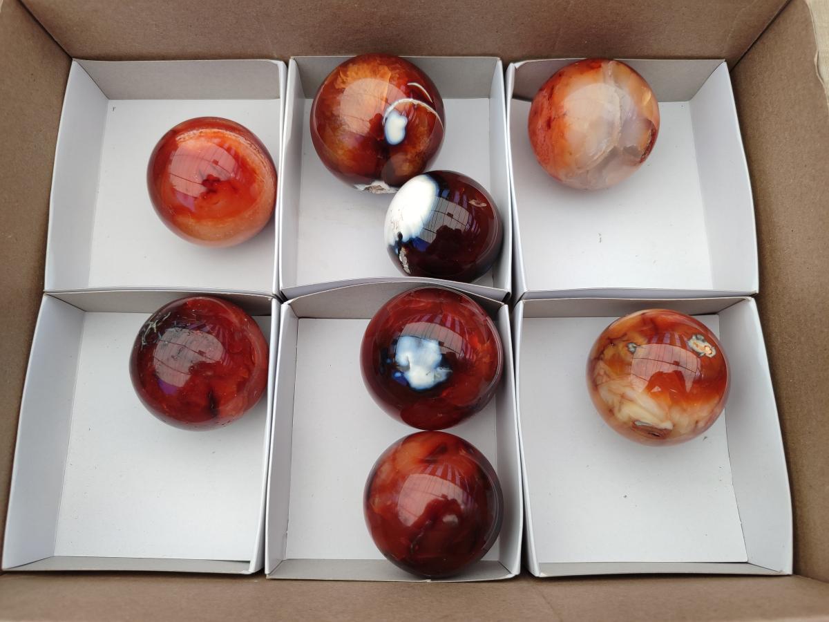 Polished Carnelian Agate Gemstone Spheres x 8 From Madagascar