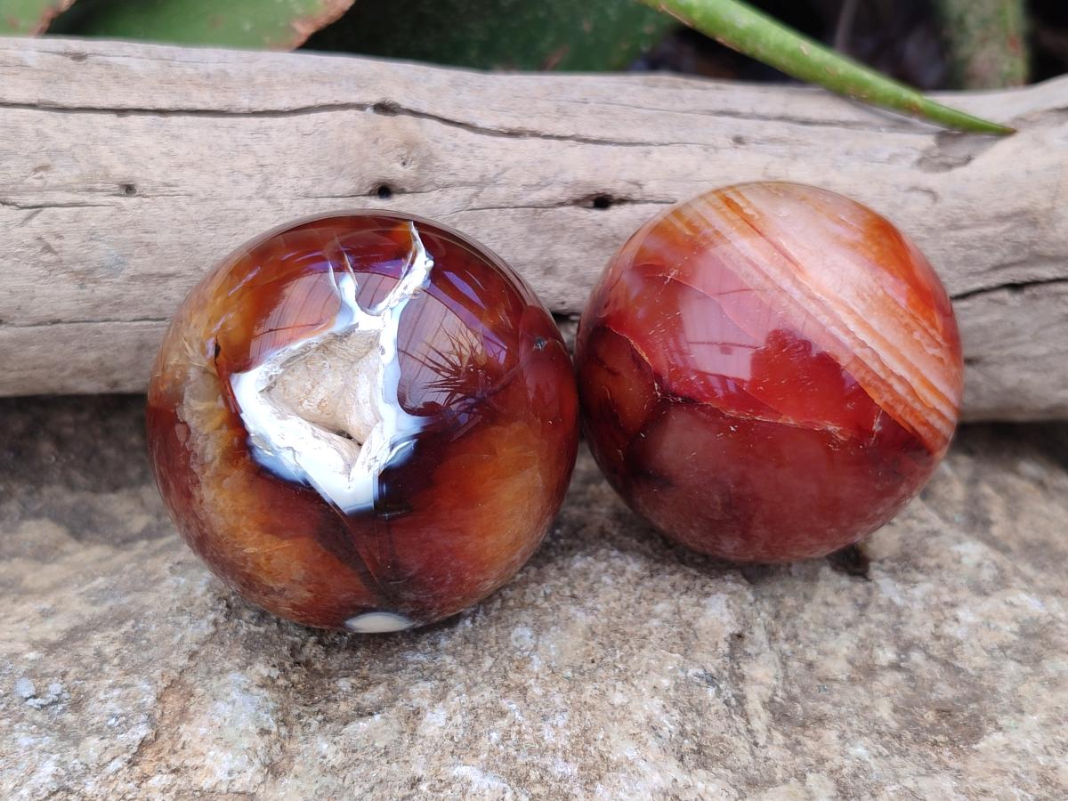 Polished Carnelian Agate Gemstone Spheres x 8 From Madagascar