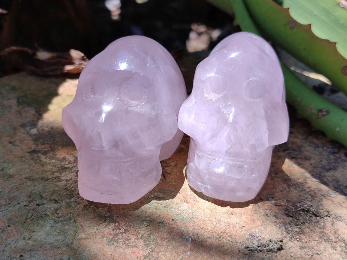 Hand Made Gemmy Rose Quartz Skulls x 6 From Madagascar