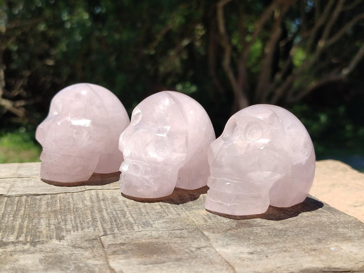 Hand Made Gemmy Rose Quartz Skulls x 6 From Madagascar