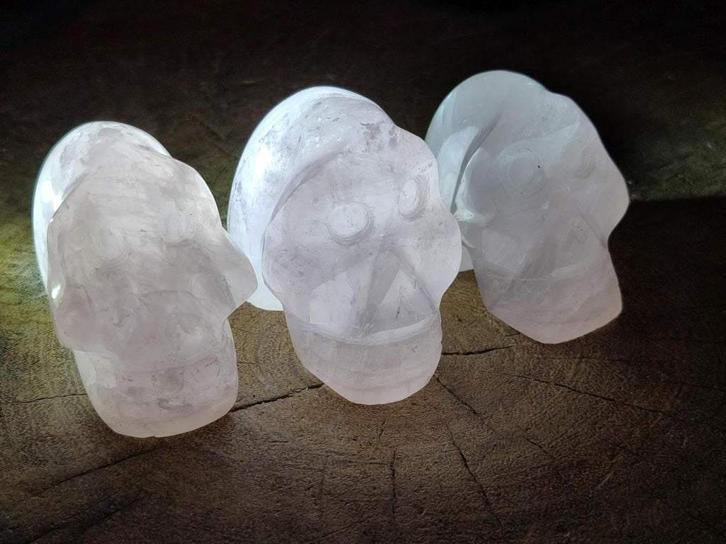 Hand Made Gemmy Rose Quartz Skulls x 6 From Madagascar