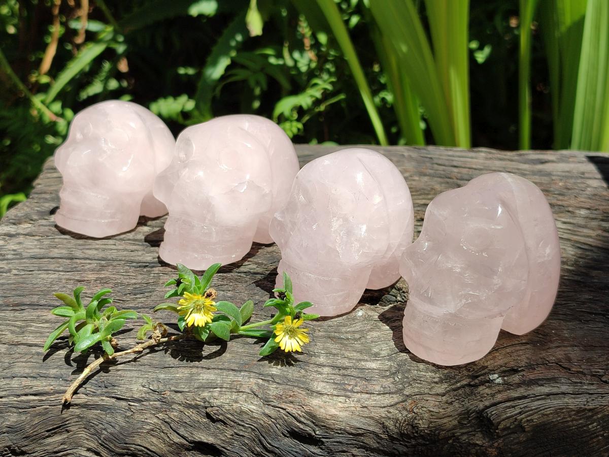Hand Made Gemmy Rose Quartz Skulls x 6 From Madagascar