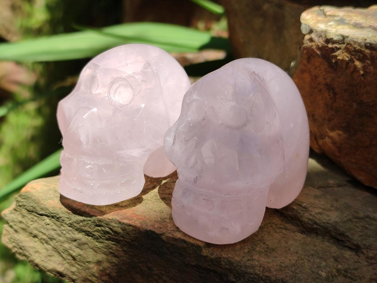 Hand Made Gemmy Rose Quartz Skulls x 6 From Madagascar