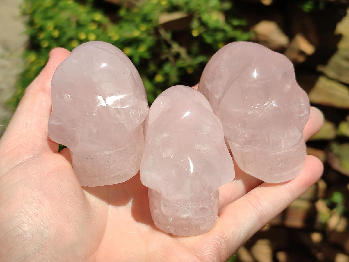 Hand Made Gemmy Rose Quartz Skulls x 6 From Madagascar