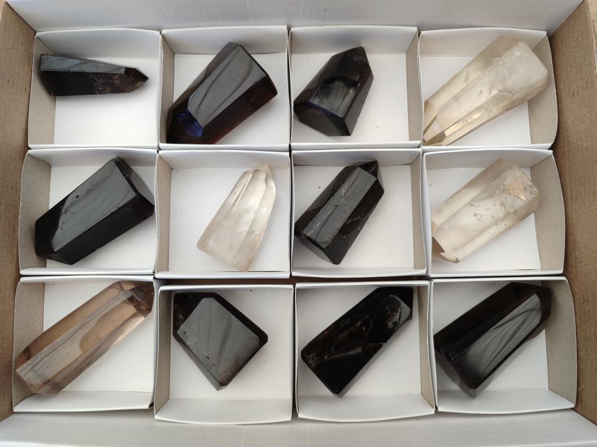 Polished Smokey Quartz Crystals x 12 From Madagascar