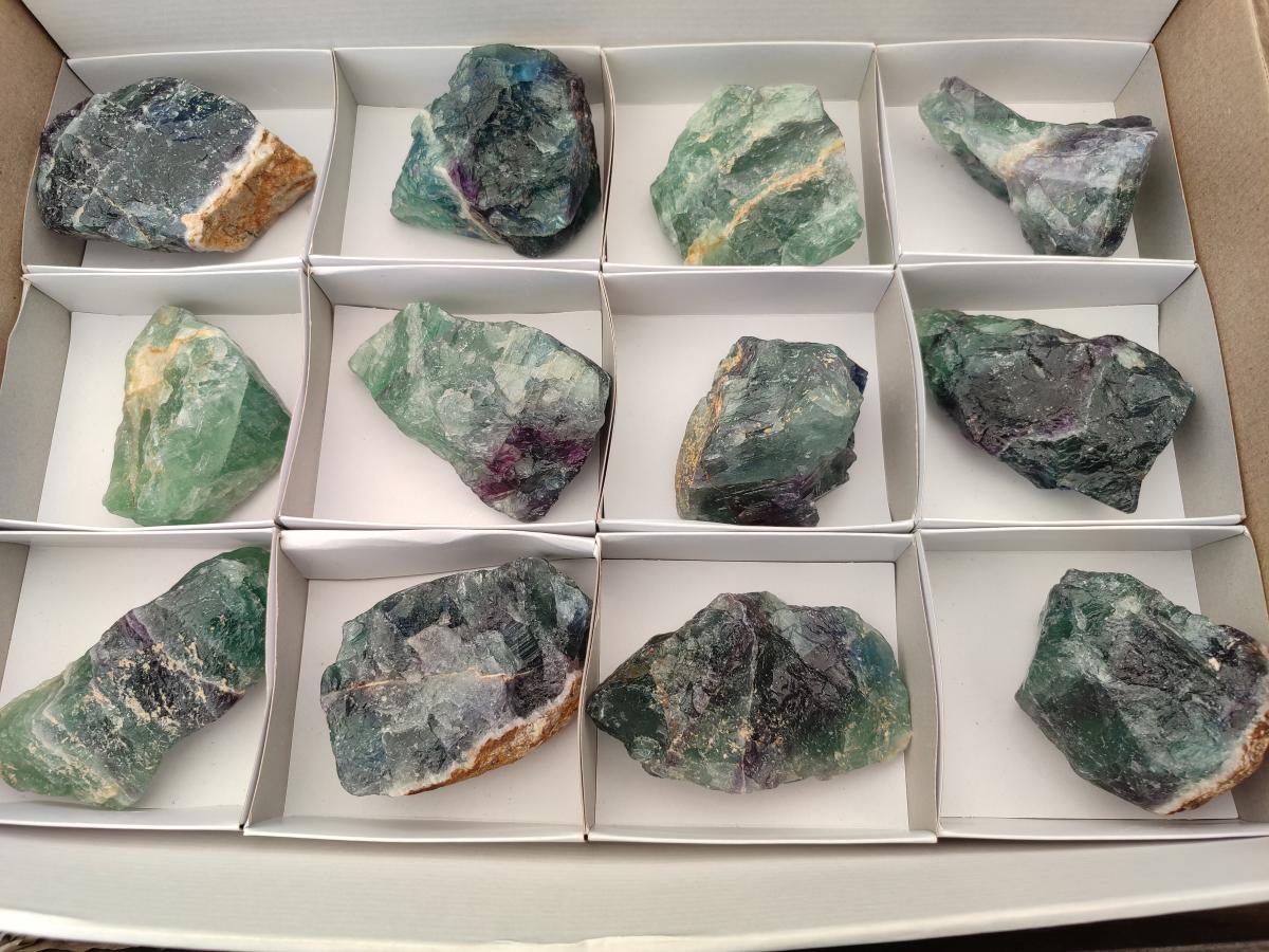 Natural Watermelon Fluorite Cobbed Specimens x 12 From Uis, Namibia