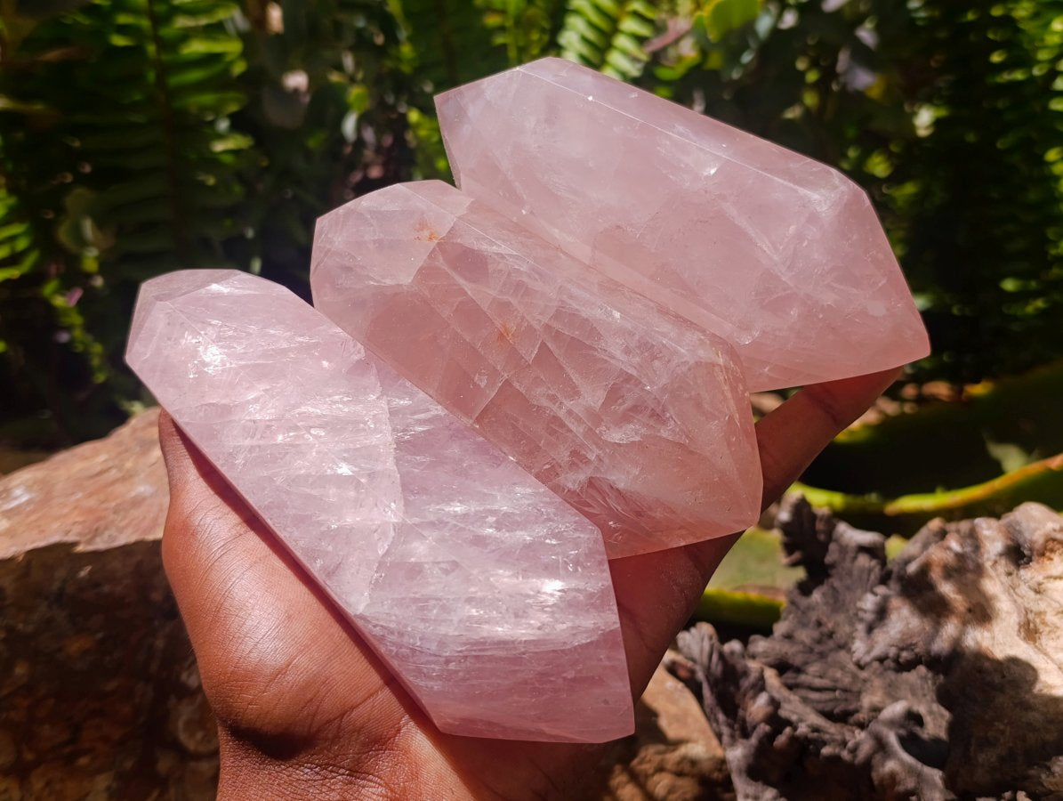Polished Double Terminated Gemmy Rose Quartz Crystals x 4 From Madagascar