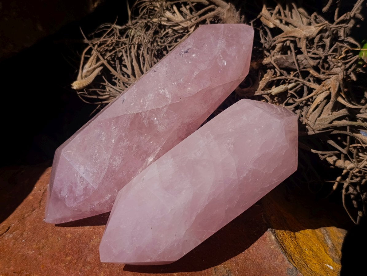 Polished Double Terminated Gemmy Rose Quartz Crystals x 4 From Madagascar