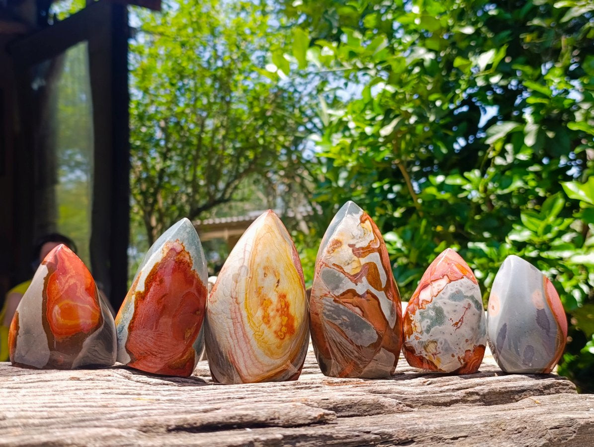 Polished Polychrome Jasper Flames x 6 From NW Coast, Madagascar