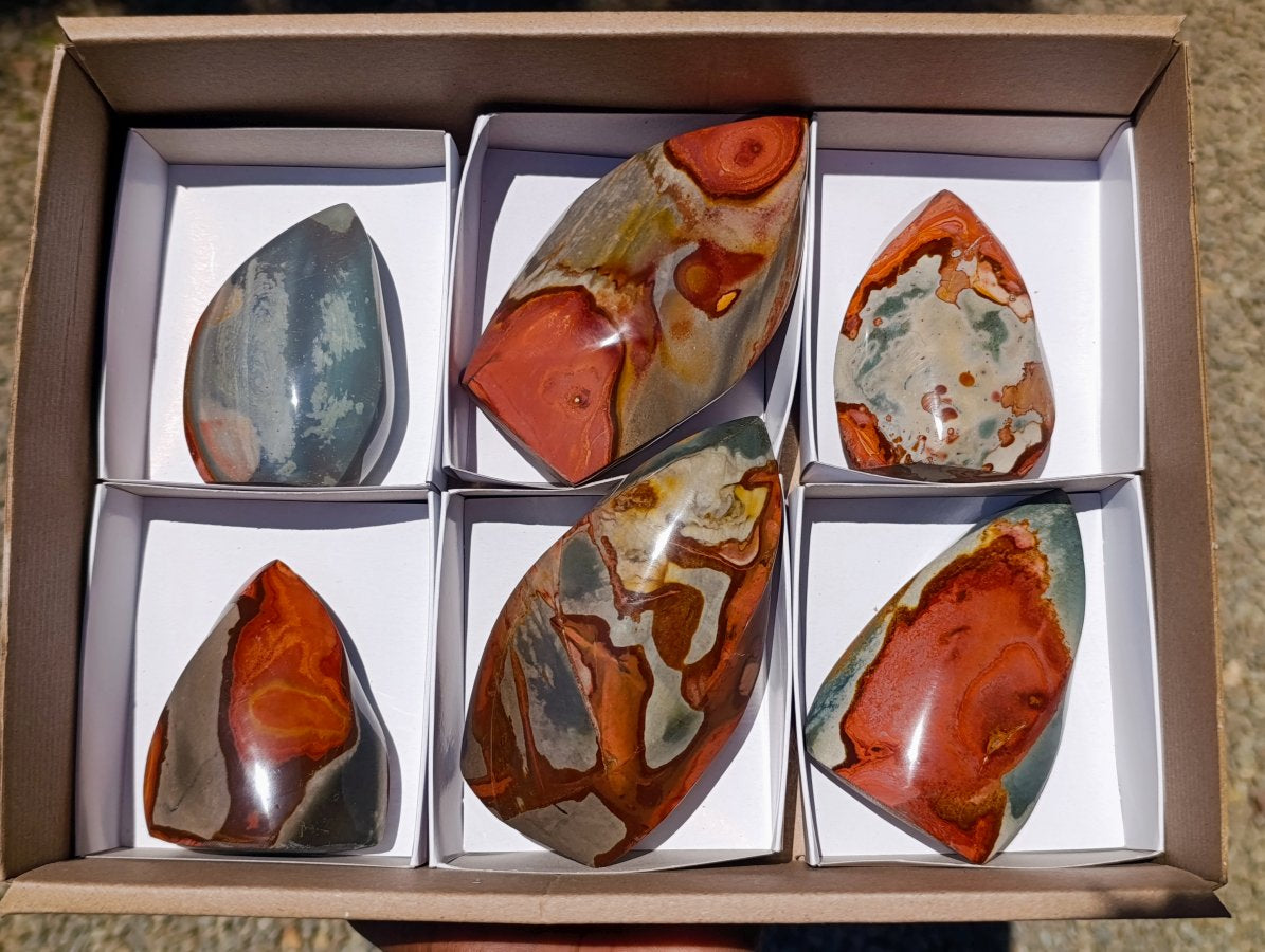 Polished Polychrome Jasper Flames x 6 From NW Coast, Madagascar