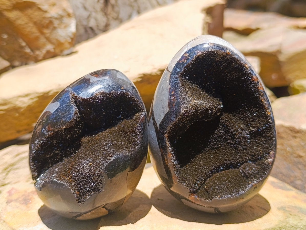 Polished Septerye Sauvage "Dragons Egg" Geode x 4 From Mahajanga, Madagascar