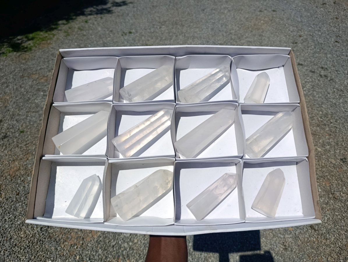 Polished Girasol Pearl Quartz Crystals x 12 From Ambatondrazaka, Madagascar