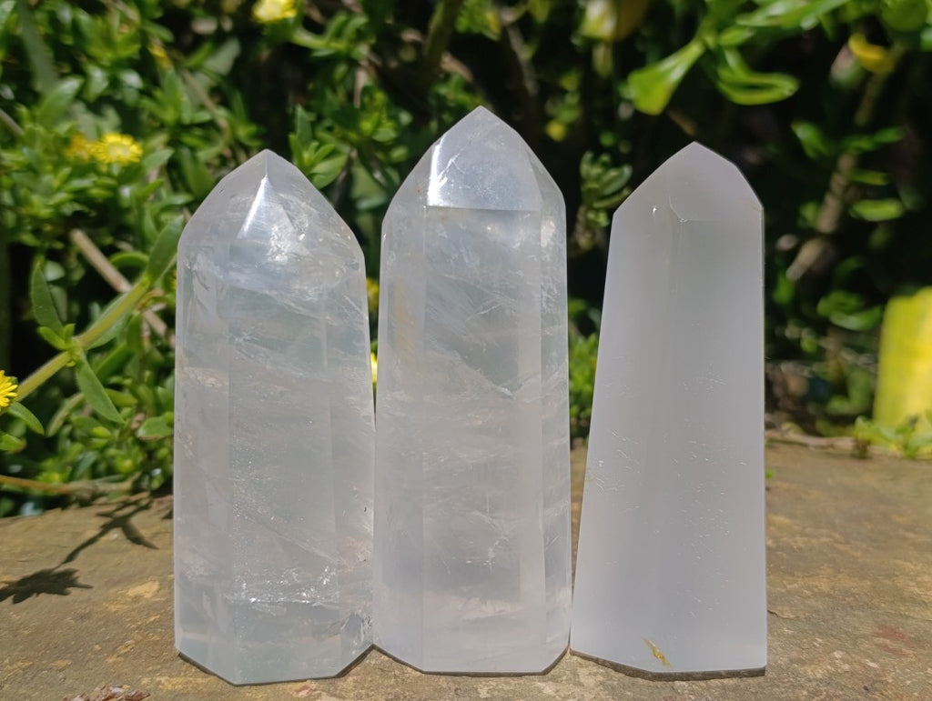 Polished Girasol Pearl Quartz Crystals x 12 From Ambatondrazaka, Madagascar