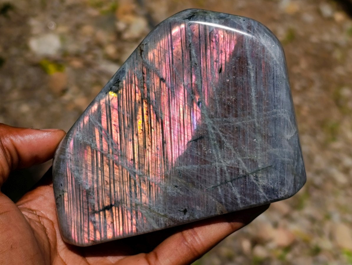 Polished Rare Purple Sunset Flash Labradorite Standing Free Forms x 2 From Madagascar