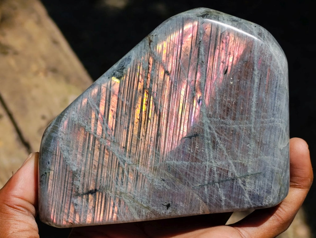 Polished Rare Purple Sunset Flash Labradorite Standing Free Forms x 2 From Madagascar