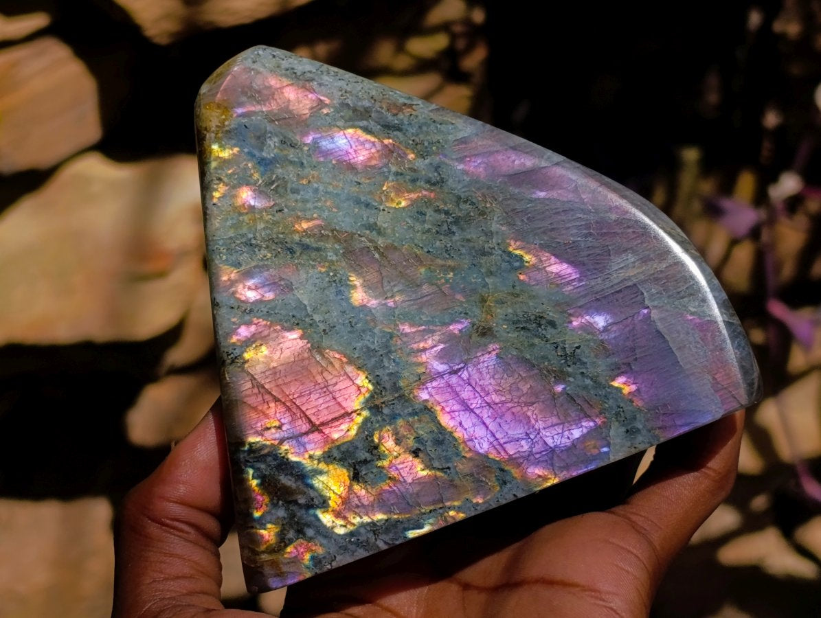 Polished Rare Purple Sunset Flash Labradorite Standing Free Forms x 2 From Madagascar