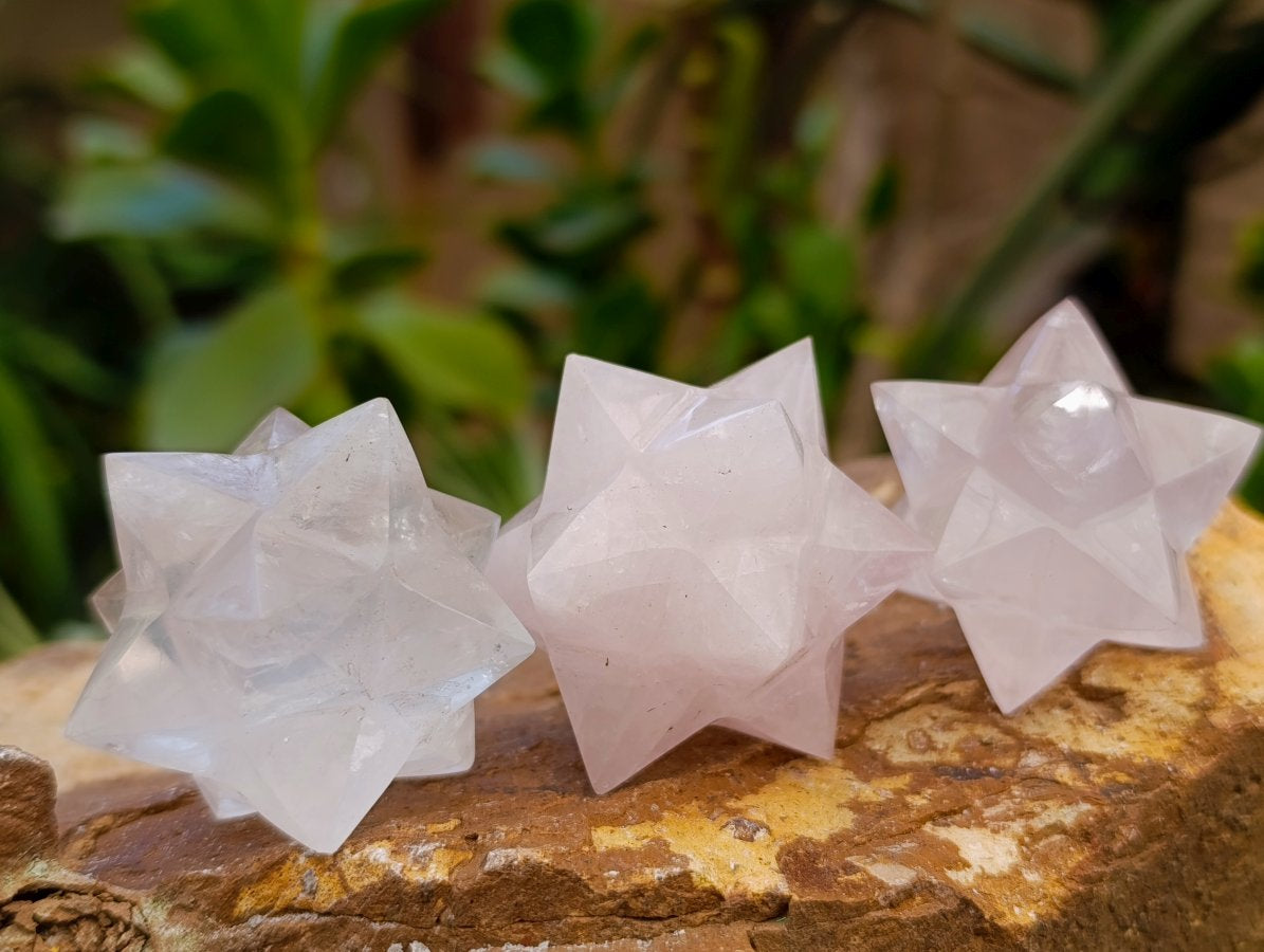 Hand Made Gemmy Rose Quartz Merkabahs x 5 From Madagascar