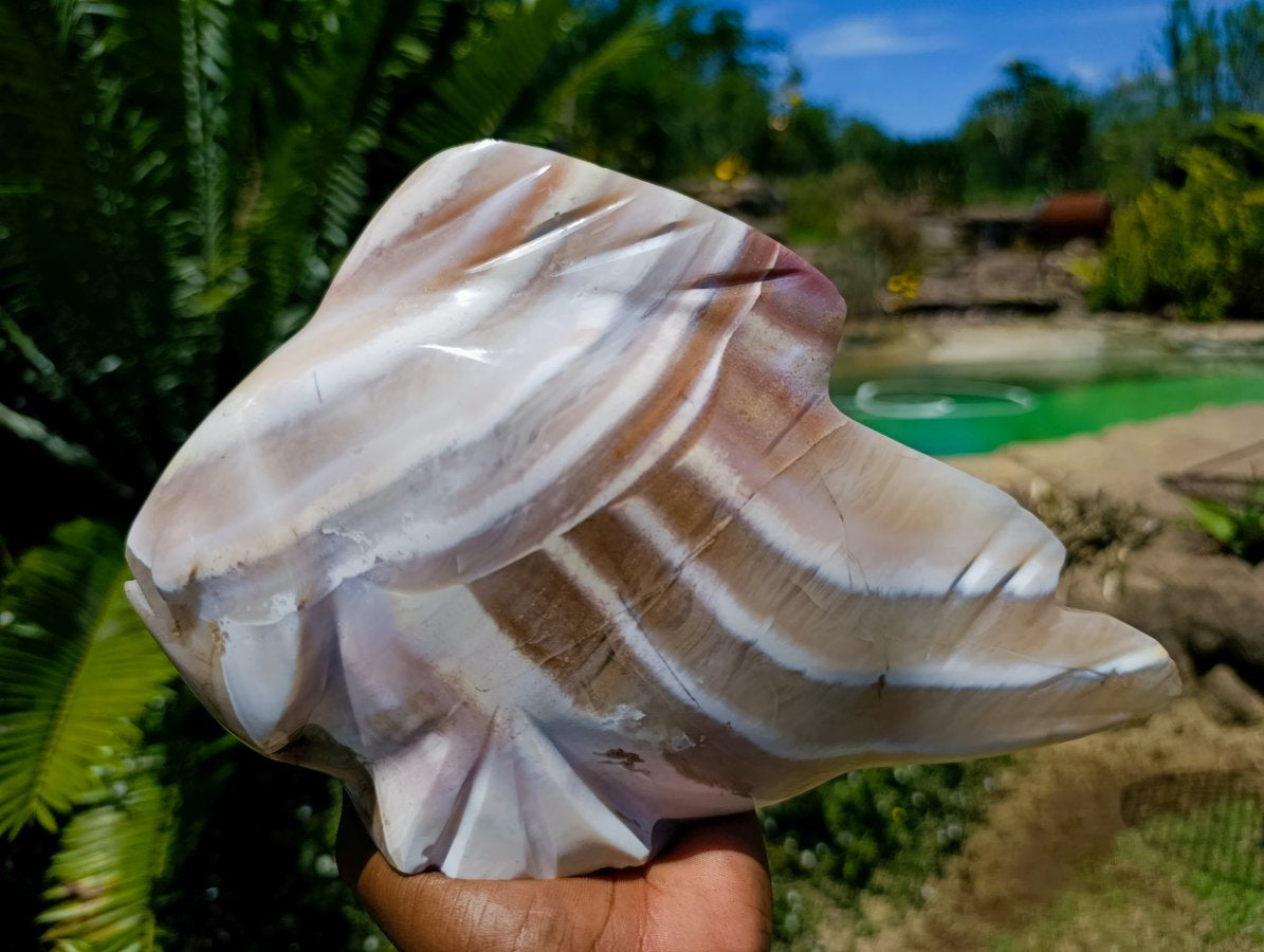 Hand Made Zebra Agate Fish Carving x 1 From Madagascar