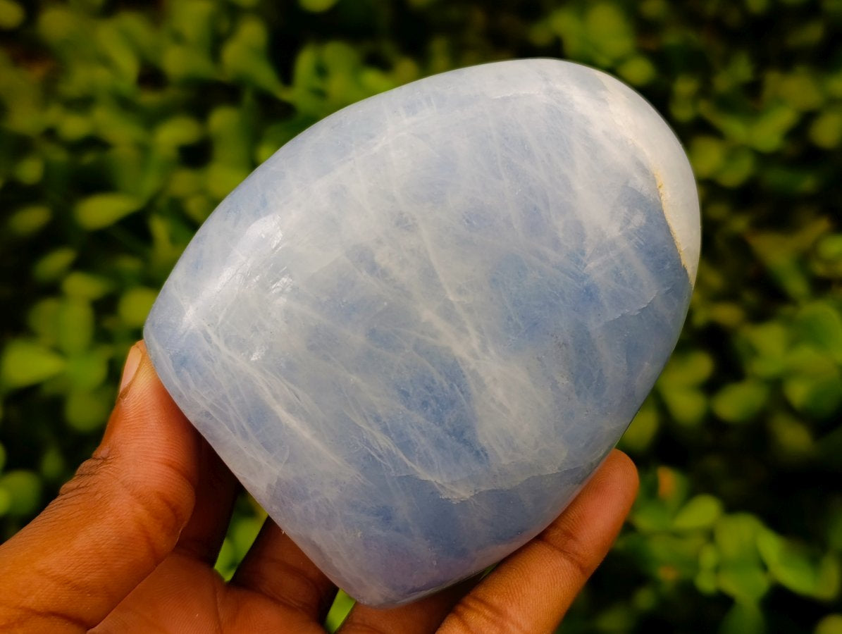 Polished Blue Calcite Standing Free Forms x 3 From Madagascar
