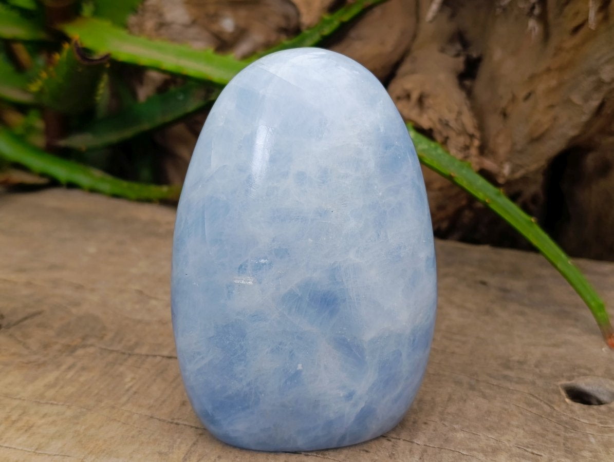 Polished Blue Calcite Standing Free Forms x 3 From Madagascar