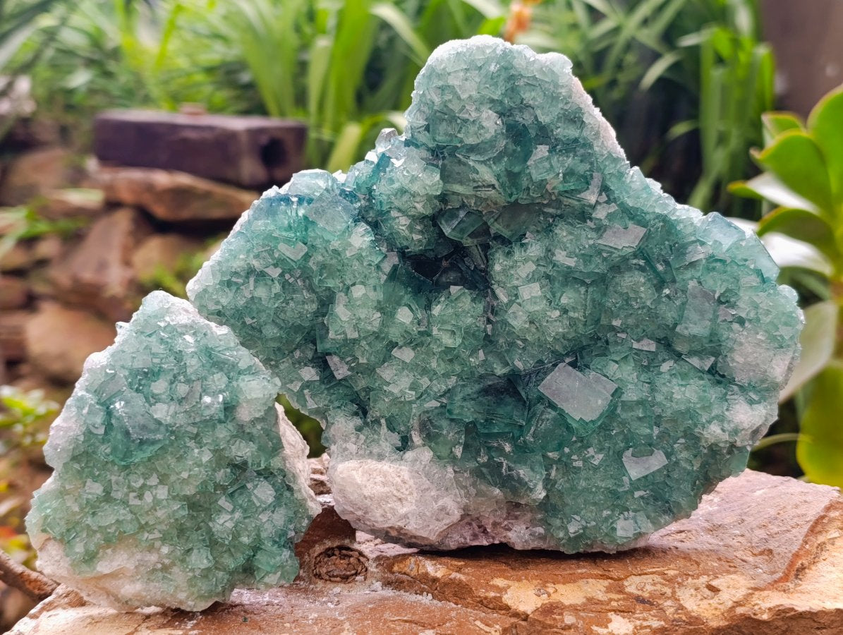 Natural Cubic Green Fluorite Cluster Specimens x 2 From Mandrosonoro, Madagascar