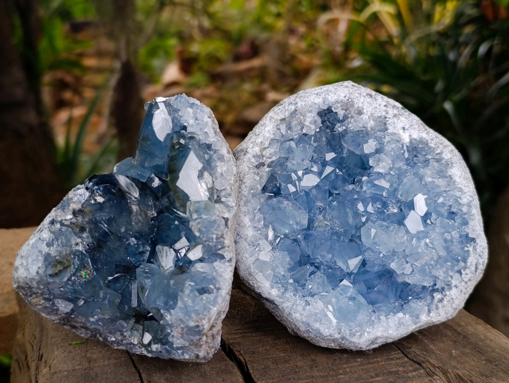 Natural Blue Celestite Geode Specimens x 2 From Sakoany, Madagascar