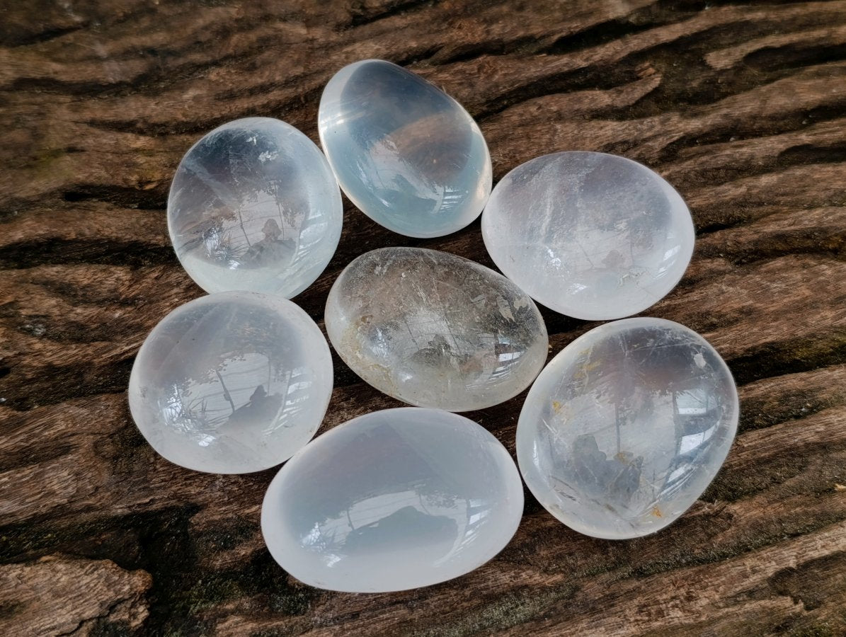 Polished Girasol Pearl Quartz Palm Stones x 20 From Ambatondrazaka, Madagascar