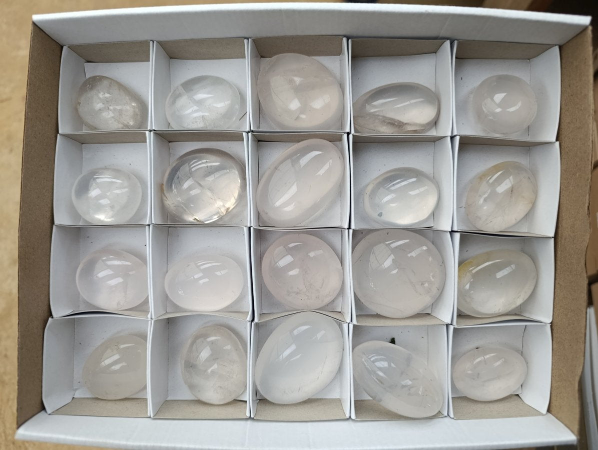 Polished Girasol Pearl Quartz Palm Stones x 20 From Ambatondrazaka, Madagascar