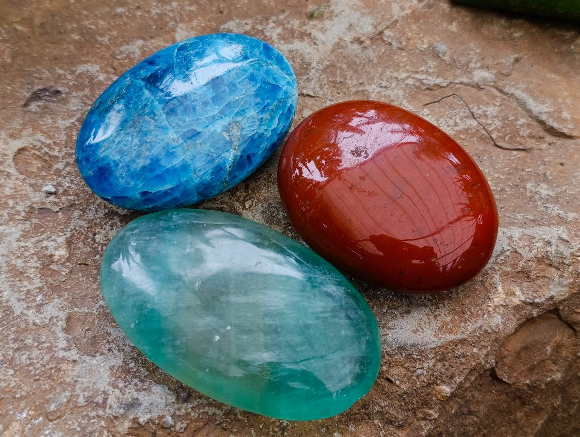 Polished Mixed Multi Mineral Palm Stones x 12 From Madagascar