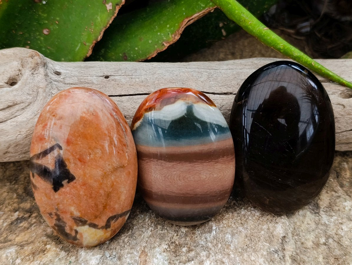 Polished Mixed Multi Mineral Palm Stones x 12 From Madagascar