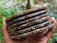 Hand Made Ammonite Conglomerate Coffee Table Coasters x 6 From Mahajanga, Madagascar