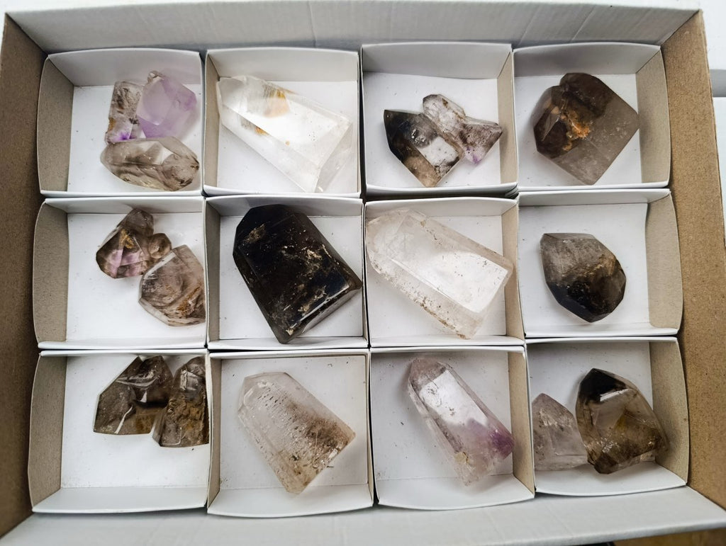 Polished Mixed Window Crystals x 18 From Akansobe, Madagascar