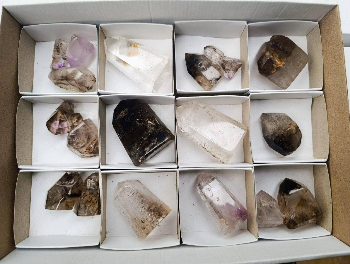 Polished Mixed Window Crystals x 18 From Akansobe, Madagascar