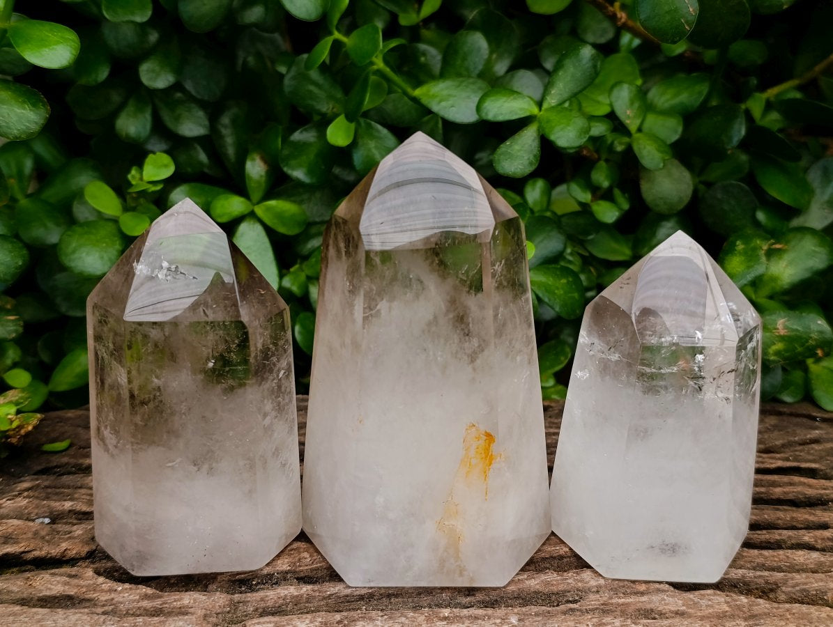 Polished Clear and Smokey Quartz Crystals x 3 From Akansobe, Madagascar