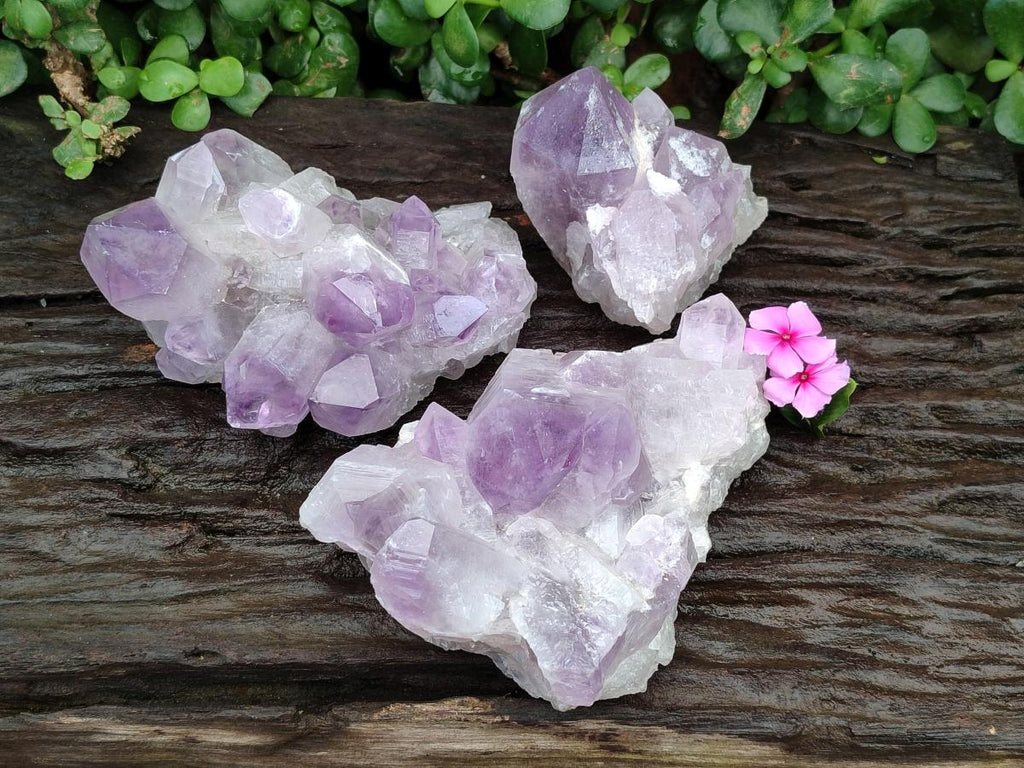 Natural Jacaranda Amethyst Crystal Clusters x 3 From Mumbwa, Zambia