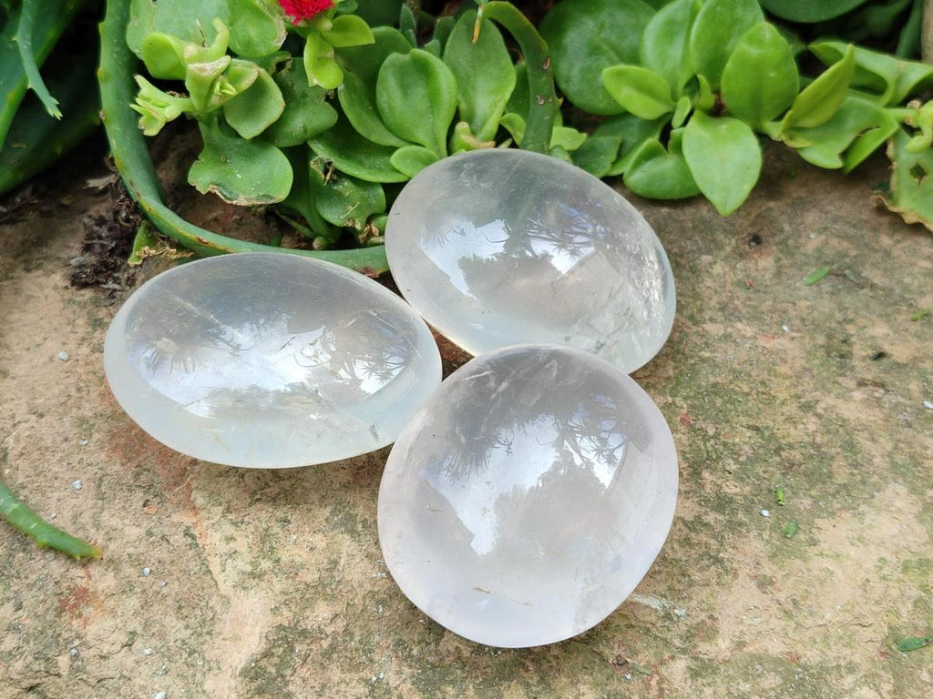 Polished Girasol Pearl Quartz Palm Stones x 12 From Ambatondrazaka, Madagascar