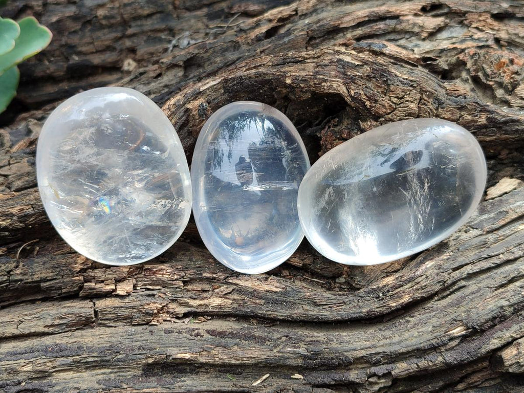 Polished Girasol Pearl Quartz Palm Stones x 12 From Ambatondrazaka, Madagascar