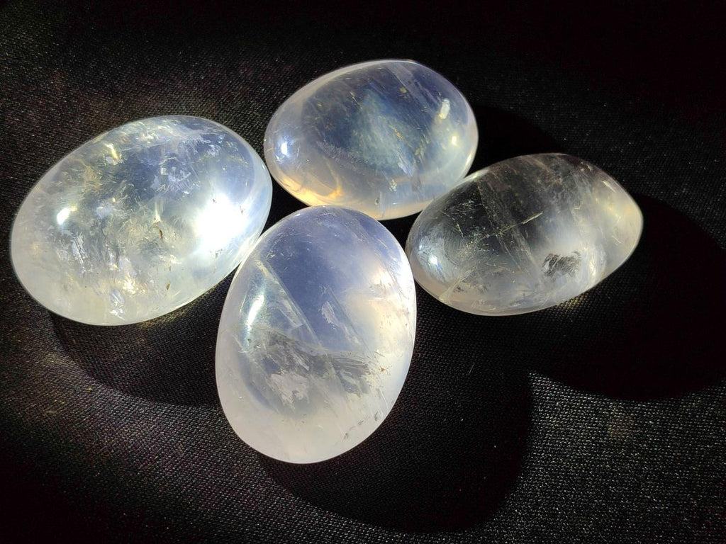Polished Girasol Pearl Quartz Palm Stones x 12 From Ambatondrazaka, Madagascar