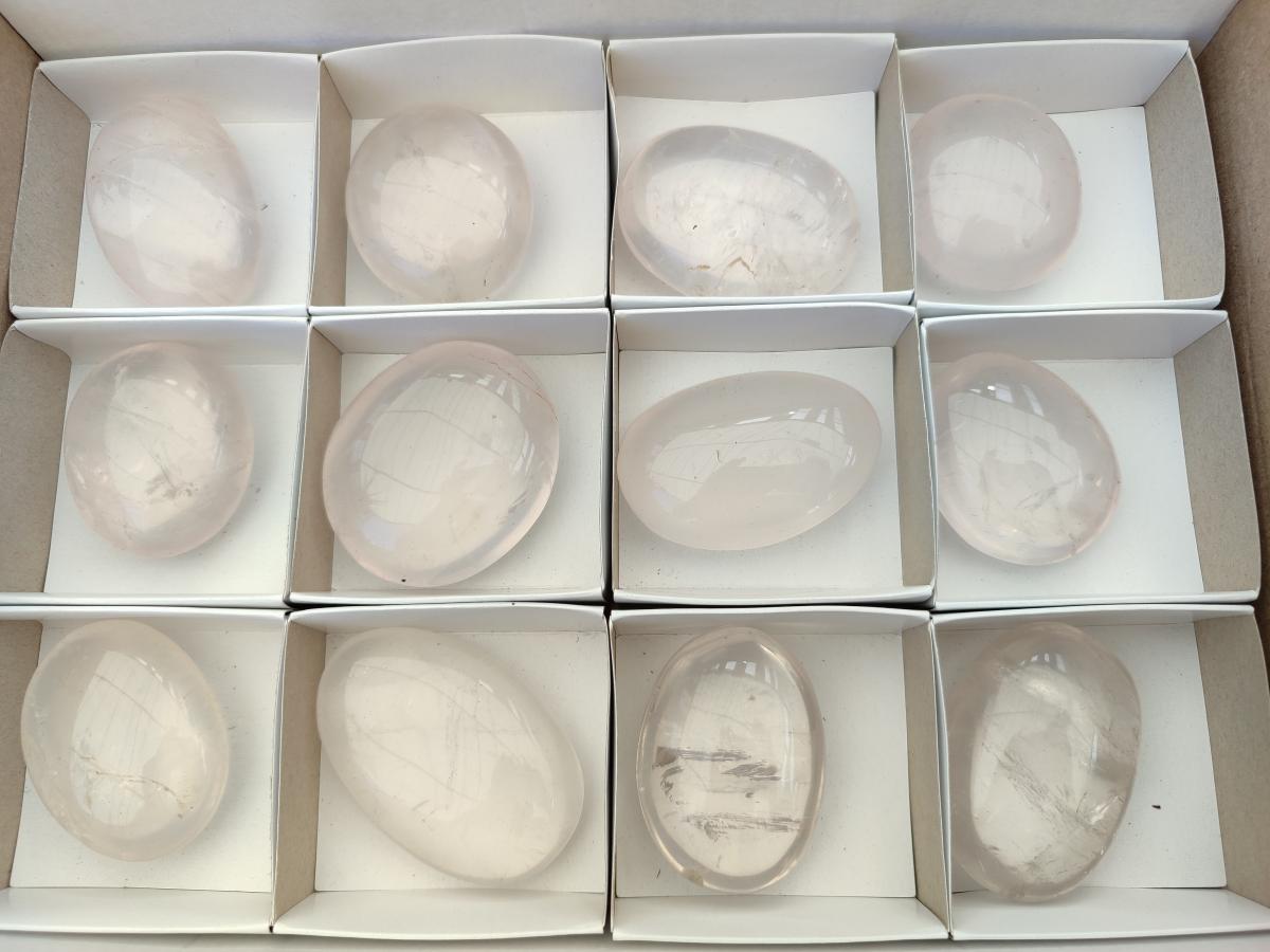 Polished Girasol Pearl Quartz Palm Stones x 12 From Ambatondrazaka, Madagascar