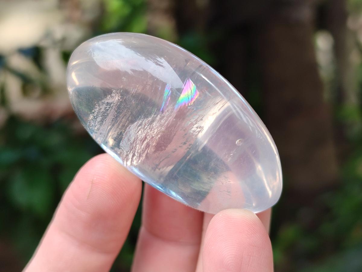 Polished Girasol Pearl Quartz Palm Stones x 12 From Ambatondrazaka, Madagascar